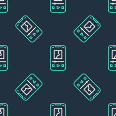 Line Music player icon isolated seamless pattern on black background. Portable music device. Vector