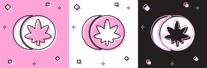 Set Herbal ecstasy tablets icon isolated on pink and white, black background. Vector Illustration