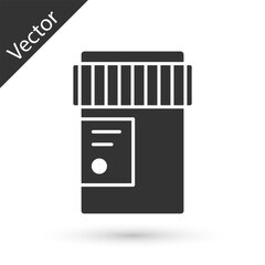 Grey Medical bottle with marijuana or cannabis leaf icon isolated on white background. Mock up of cannabis oil extracts in jars. Vector Illustration