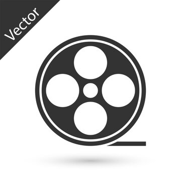 Grey Film reel icon isolated on white background. Vector