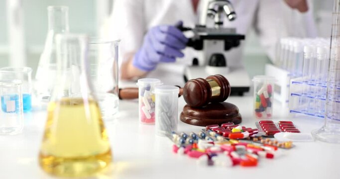 Analysis of drugs in laboratory and forensic laboratory. Medical research and forensic lab