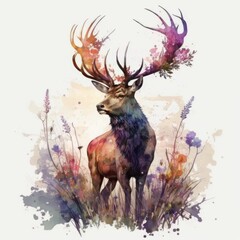 A Watercolor regal stag stands Generative Ai