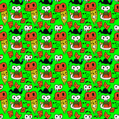 Obraz premium Vector seamless illustration fantastic monster pattern
