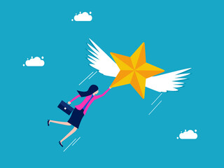 Freedom and success. Businesswoman fly with the stars. business concept vector illustration