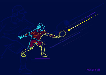 Obraz premium Colorful vector editable pickleball player in action for any graphic background 