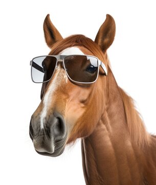 A horse with sunglasses travelling in summer holidays Generative AI Illustration