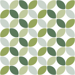 Modern minimalistic  geometric seamless pattern, rounded shapes, leaves in green color scheme on a white background