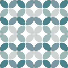 Modern minimalistic  geometric seamless pattern, rounded shapes, leaves in a blue color scheme on a white background
