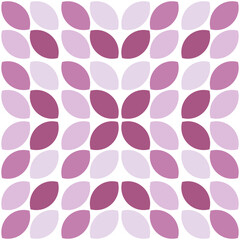 Modern minimalistic  geometric seamless pattern, rounded shapes, leaves in pink color scheme on a white background