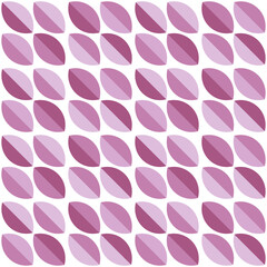 Modern minimalistic  geometric seamless pattern, rounded shapes, leaves in pink color scheme on a white background