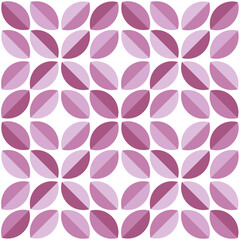 Modern minimalistic  geometric seamless pattern, rounded shapes, leaves in pink color scheme on a white background