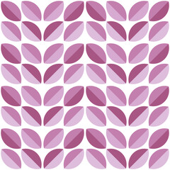 Modern minimalistic  geometric seamless pattern, rounded shapes, leaves in pink color scheme on a white background
