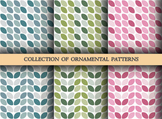 A set of seamless minimalistic geometric patterns. Design for banner, leaflet, print, poster, wallpaper, fabric. Abstract geometry.