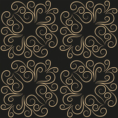 Seamless pattern, golden linear pattern, monogram on a dark background. Design for banner, leaflet, print, poster, wallpaper, fabric. Abstract geometry.
