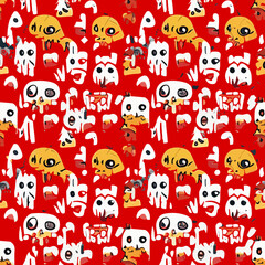 Obraz premium Vector seamless illustration fantastic monster pattern