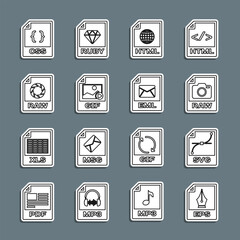 Set line EPS file document, SVG, RAW, HTML, GIF, CSS and EML icon. Vector
