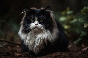 On the floor, a portrait of Black and White Persian cats. Generative AI