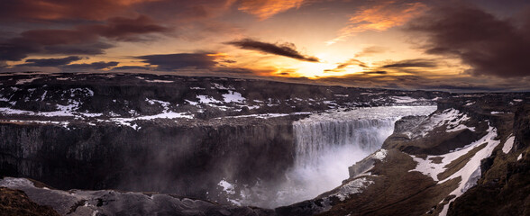 Dramatic morning view of Dettifoss is a waterfall in Vatnajökull National Park in Northeast Iceland