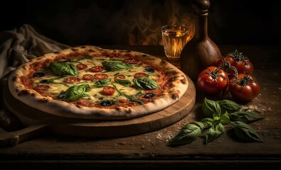 Obraz na płótnie Canvas pizza with mushrooms and tomatoes