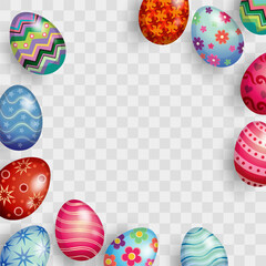 Set of Happy Easter eggs. Cute Easter egg design for greeting card, broshure, flyer, banner. Vector Illustration isolated on png background. Spring holiday concept.
