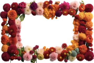 Flowers frame background with red, orange, pink, flowers, decoration, background, transparent background