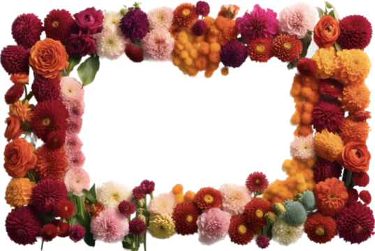 Flowers frame background with red, orange, pink, flowers, decoration, background, transparent background