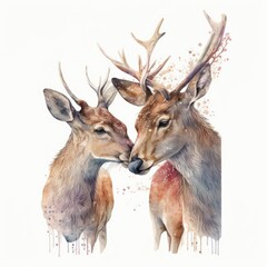 A pair of watercolor deer Generative Ai