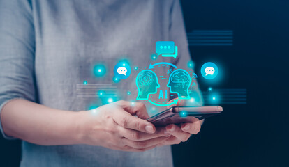 Ai chat bot to smart and Hitech to communicate with human. Connection to global cyber network. Man using technology smart robot AI, artificial intelligence generates something, Futuristic technology.