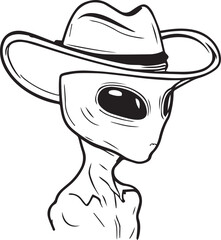 Alien in the cowboy hat vector illustration