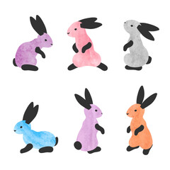 Easter bunny. Vector set of cute colorful rabbits