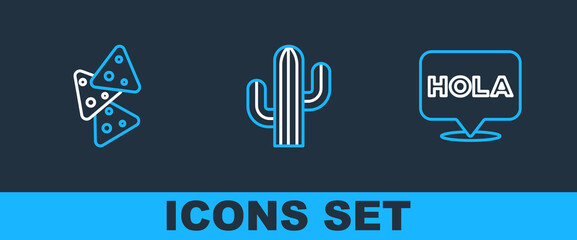 Set line Hola, Nachos and Cactus icon. Vector © vector_v