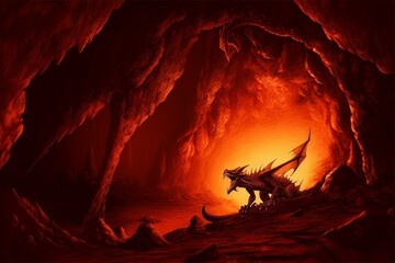 Dragon cave fire. Fantasy art. Generate Ai