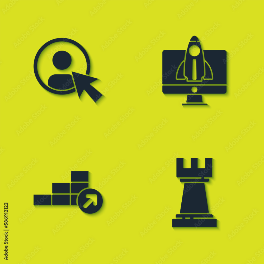 Sticker Set Create account screen, Chess, Financial growth and Startup project concept icon. Vector