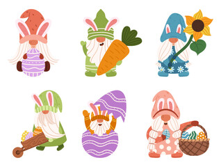 Set Of Cute Easter Gnomes In Various Poses And Colors. Delightful Characters For Promoting Easter-themed Products