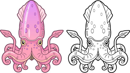 cute cartoon squid coloring book