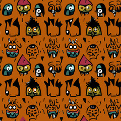 Vector seamless illustration fantastic monster pattern