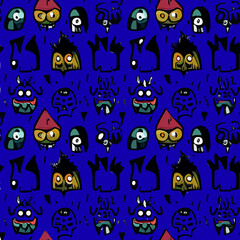 Vector seamless illustration fantastic monster pattern