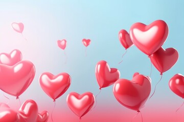 Plakat Flying pink hearts. Love valentine happy day. Generate Ai
