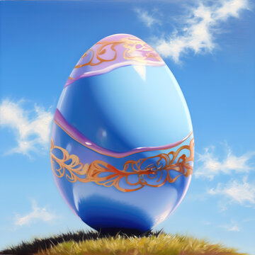 Blue Sky Easter: A Stunning Visual Celebration of Intricate Easter Egg Design amidst Azure Skies - Generative AI
