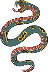 Old School Style Tattoo Snake Design. Vector Illustration.
