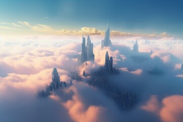 Future city sunrise. Big sky clouds. Generate Ai
