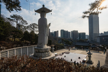 Bongeunsa Temple , Buddhist temple and Big Buddha Statue during winter morning at Gangnam , Seoul South Korea : 4 February 2023