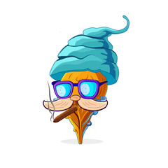 Stylish old man with mustache smoking cigar character with hat