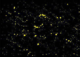 Yellow paint ink splatter on black background.  Night stars sky. Vector illustration