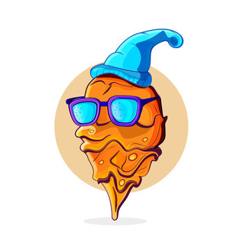 Stylish hip hop ice cream cone cartoon character with hat