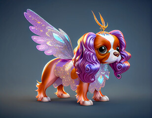 Fototapeta premium Cavalier king charles spaniel dog, animal dog with wings generative ai