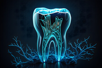 Hologram of a human tooth created with generative AI technology