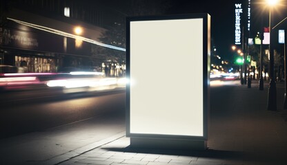 Obraz na płótnie Canvas blank billboard mockup for advertising in the city, night view, bokeh effect