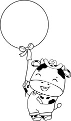 Cute happy smile baby cow celebrating birthday party children cartoon character doodle hand drawing 