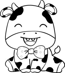 Cute happy smile baby cow sitting cartoon character doodle hand drawing 